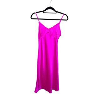 Japna Hot Pink Satin Midi Length Sexy Date Night Dress Valentine's Women Size XS